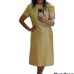 Vintage 50's yellow dress cap sleeve rhinestone collar lined sz. 8/10